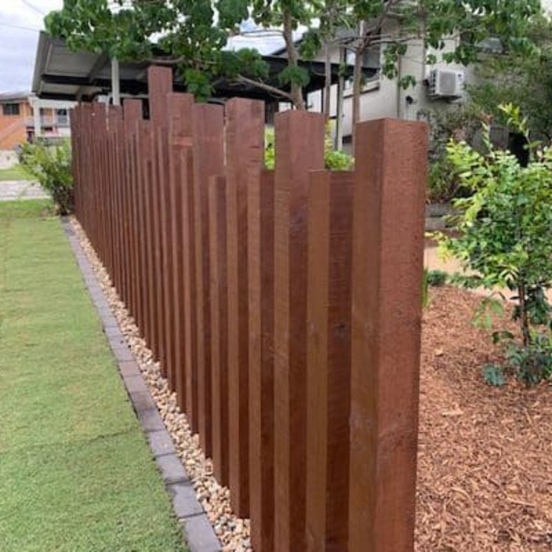 corten square posts as fence