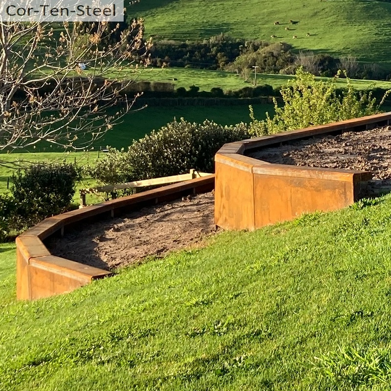 corten curved terraced retaining wall