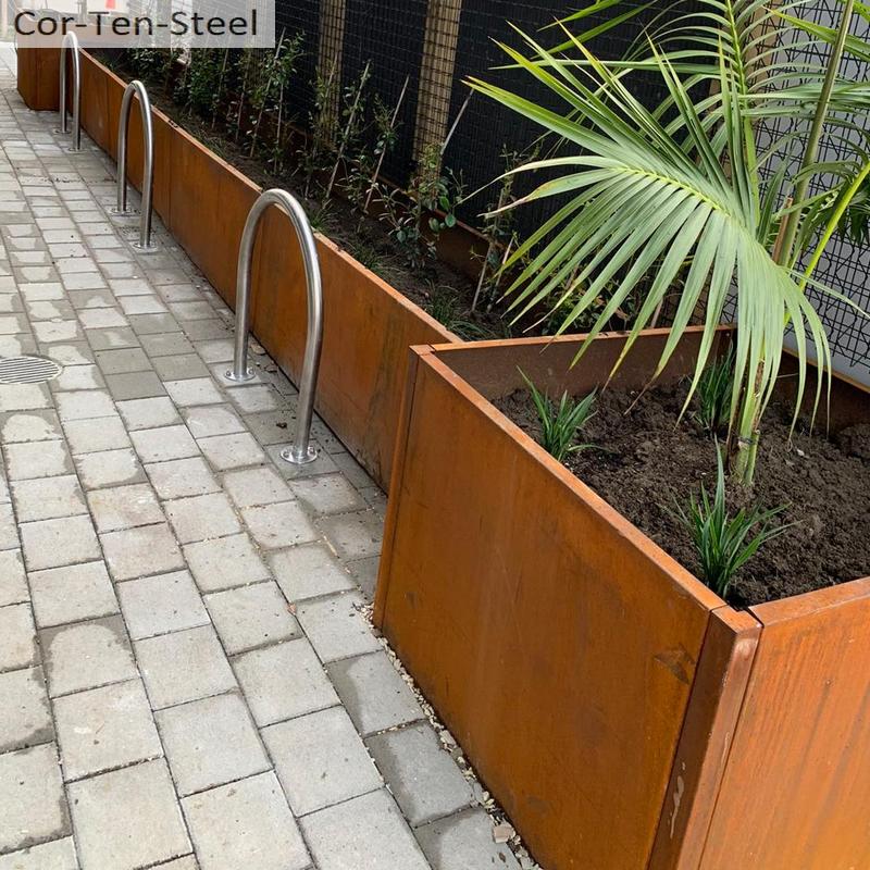 corten steel planters joined together