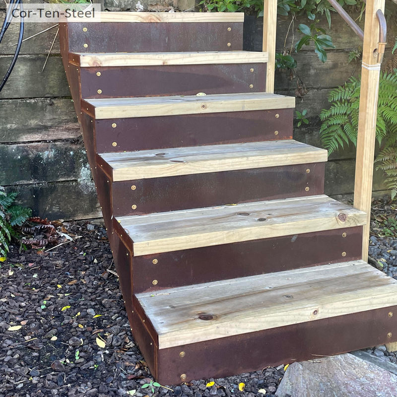 corten cladding on timber steps