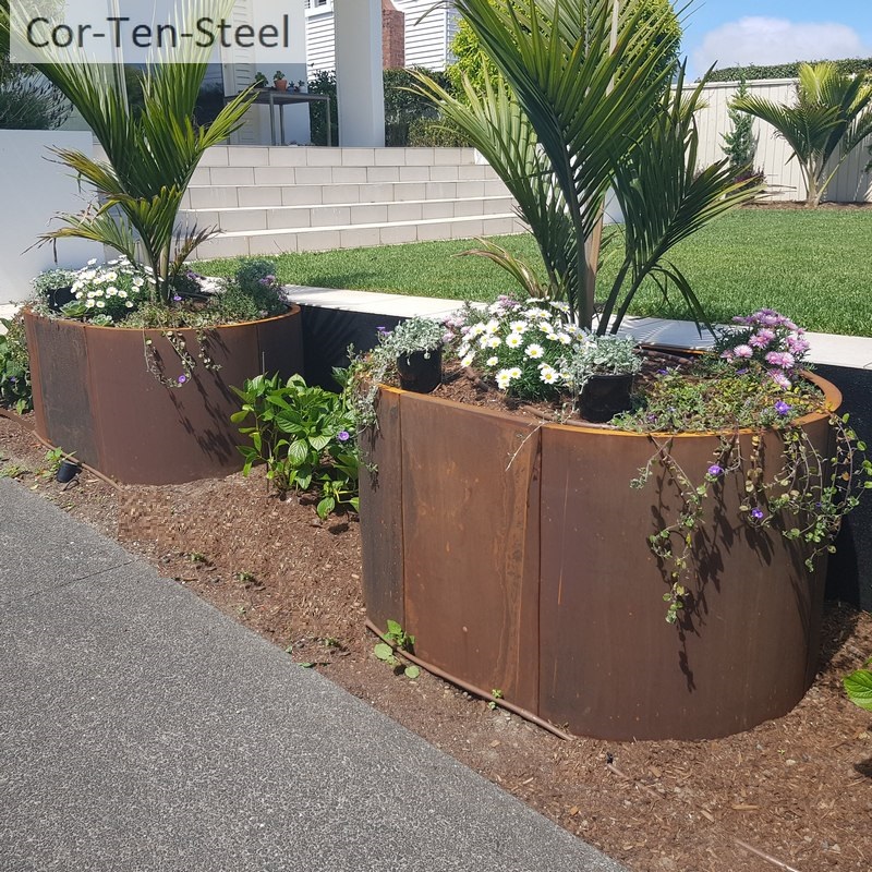 oblong corten planters in different heights