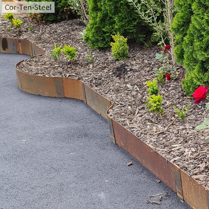 straight and curved sections of corten edging